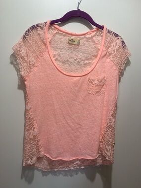 Vintage Y2K style Hollister pink Lace-Back Short Sleeve Tee